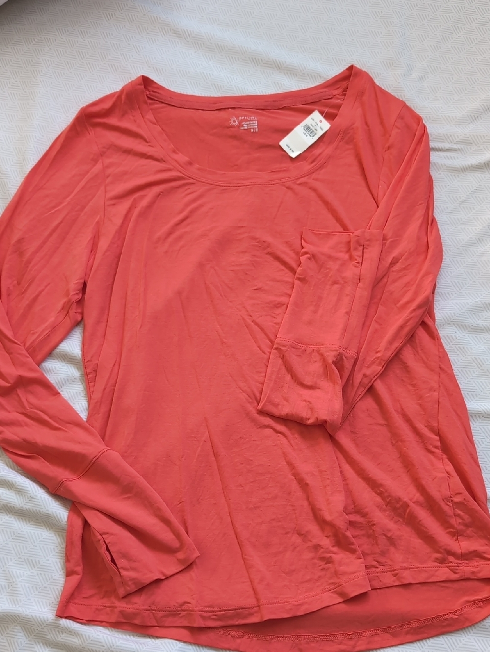 Aerie Coral Scoop Neck Long Sleeve Top